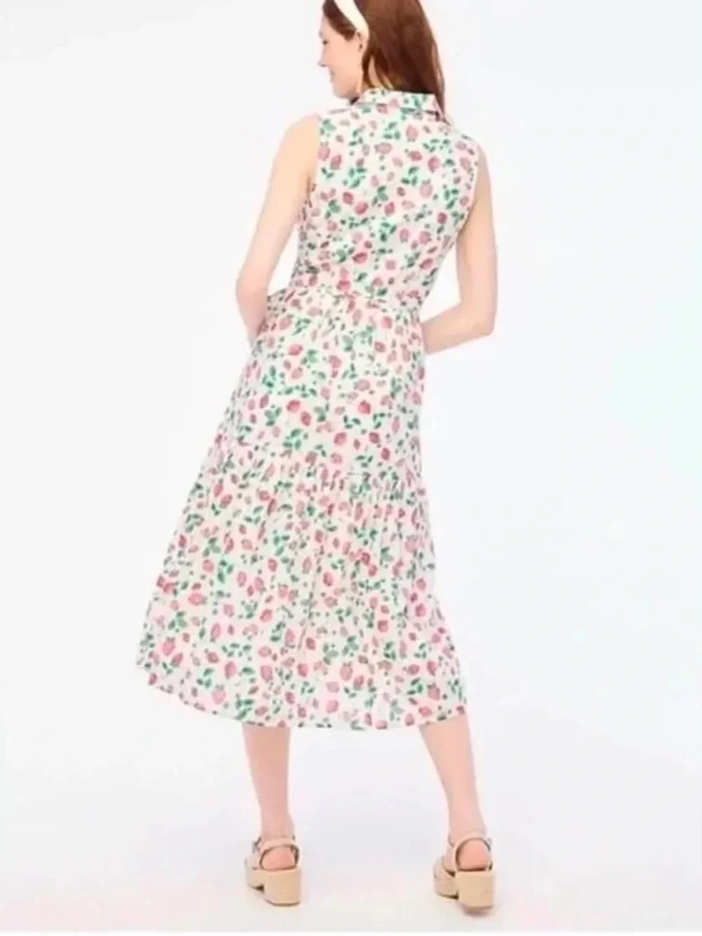 J. Crew Strawberry Print Sleeveless Floral Tie-Waist Midi Dress size00